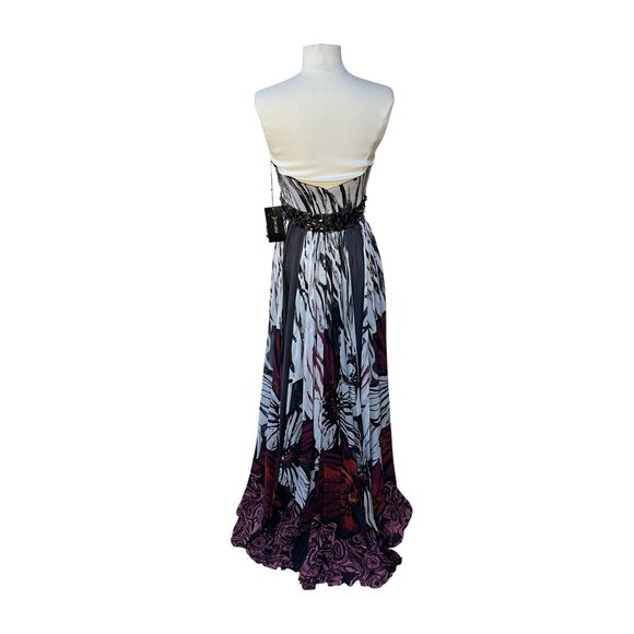 NWT Jovani Crepe Georgette Beaded Strapless Gown Abstract Floral Hibiscus Print - Picture 3 of 8
